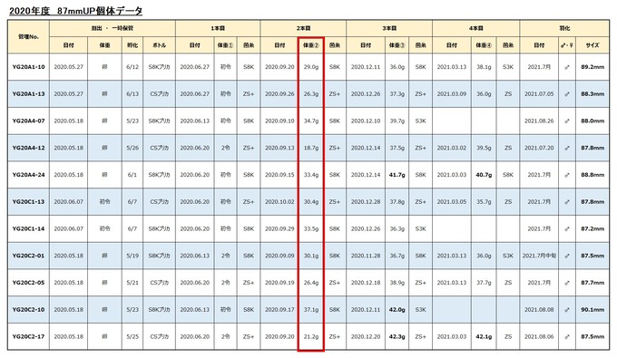2020年度87mmUP個体データ