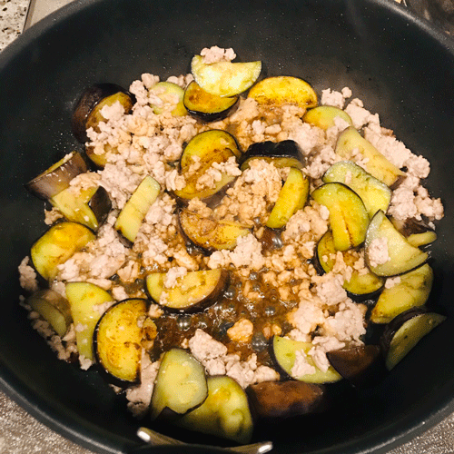 ナス挽肉炒め4
