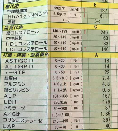 今年2月のヘモグロビンA1cとコレステロール値