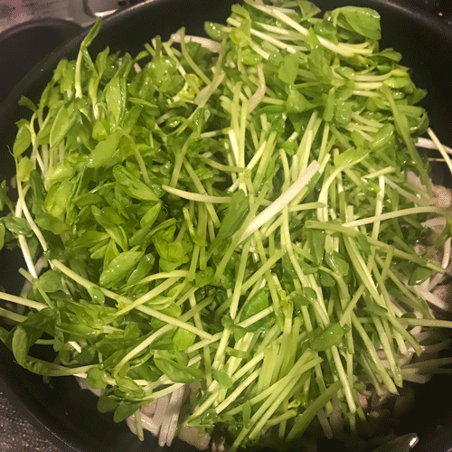 豆苗もやしマイタケ豚肉炒め3