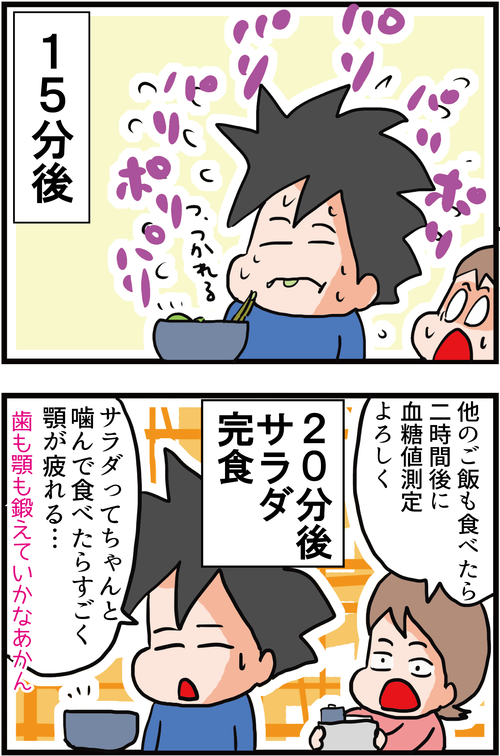 【血糖値スパイク対策】朝食のサラダをいつもよりゆっくり食べてみたら驚きの結果が…4