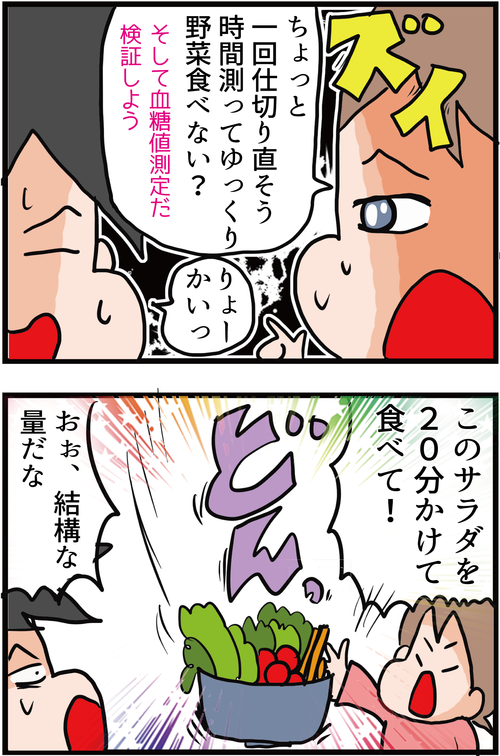 【血糖値スパイク対策】朝食のサラダをいつもよりゆっくり食べてみたら驚きの結果が…2