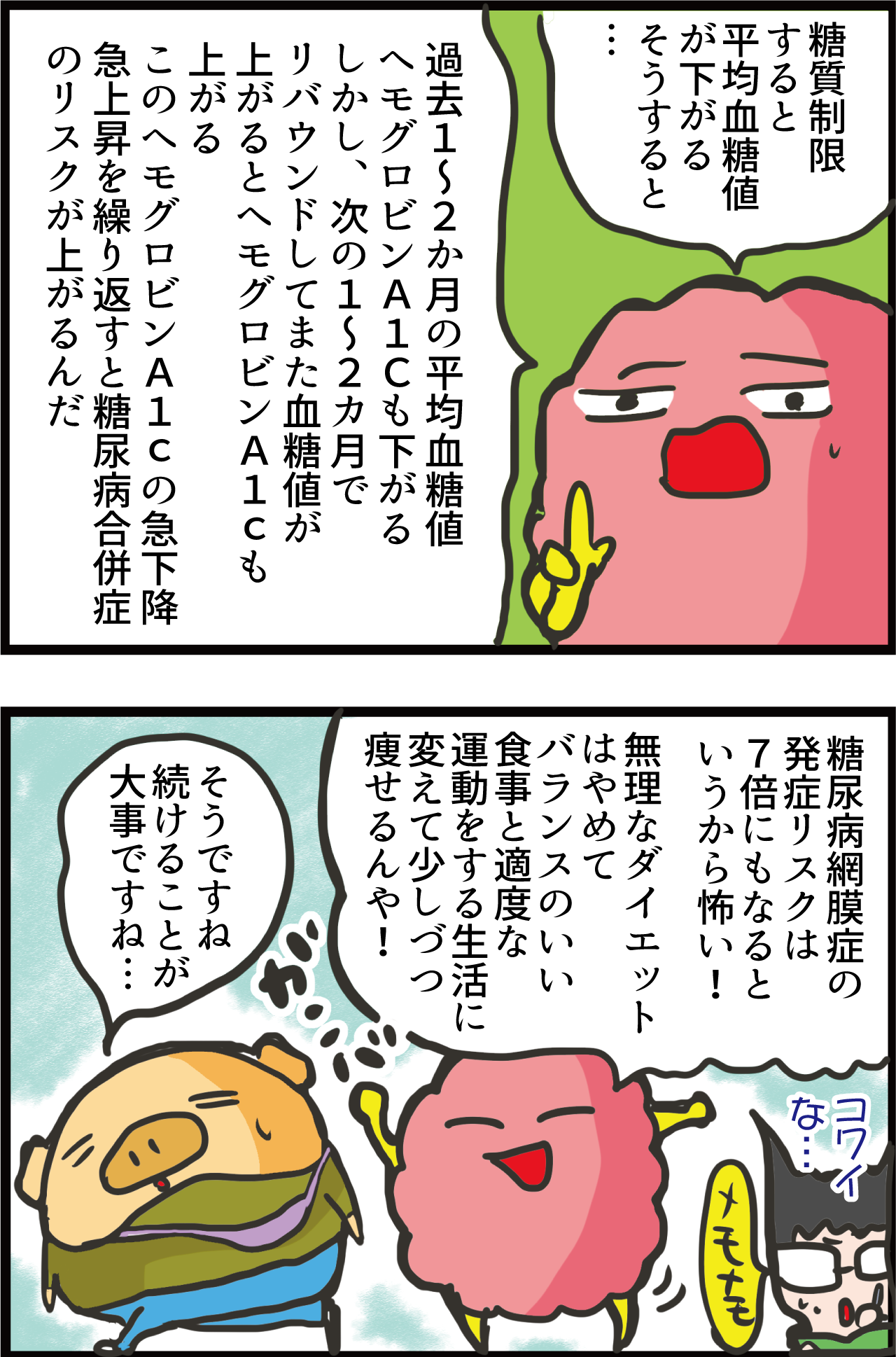 血糖値 無理な糖質制限に要注意 むしろ合併症リスクを上げてしまうかもしれない うちの夫が糖尿病になっちゃった 食と血糖値 漫画ブログ Powered By ライブドアブログ
