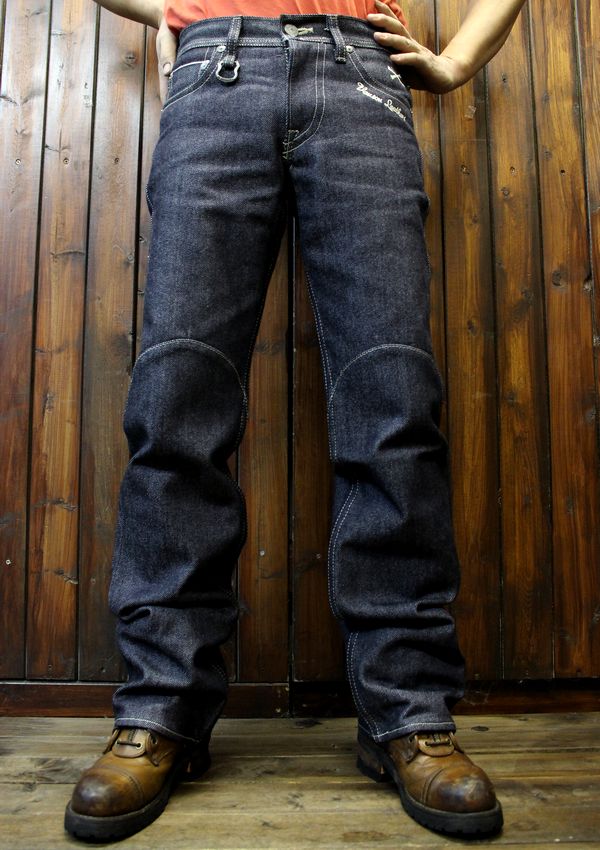 VANSON 21ozセルビッチデニムパンツ ニーステッチ リジット : バイク