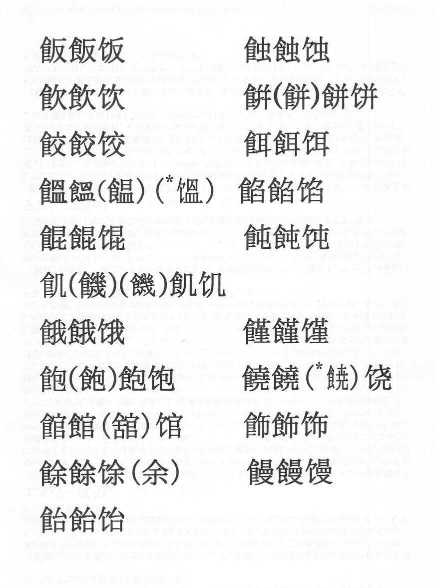 日中字体比較 食へん 漢字論原点回帰 補足