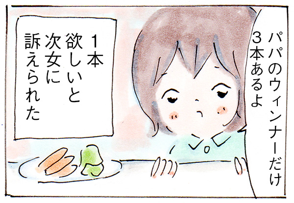 なぜパパだけウィンナーが1本多いのか【育児絵日記】