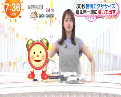 井上清華アナ　ノースリーブの脇からインナーチラ見え！！