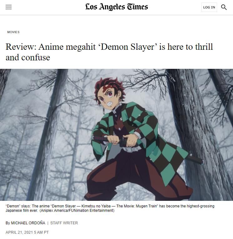 鬼滅の刃スレ 劇場版 鬼滅の刃 が米国でついに公開 海外メディアのレビューまとめ 海外の反応 ４月25日朝分 Fate雑記 士凛特化 あるふぁ