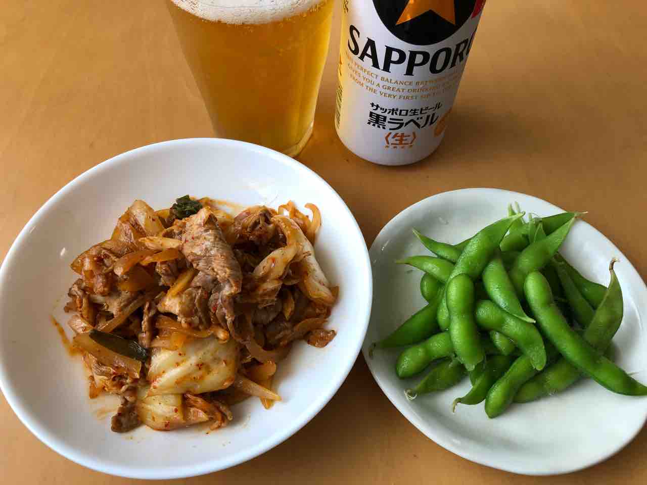 豚キムチ 枝豆 スナック ビール 家呑み No 16の日常
