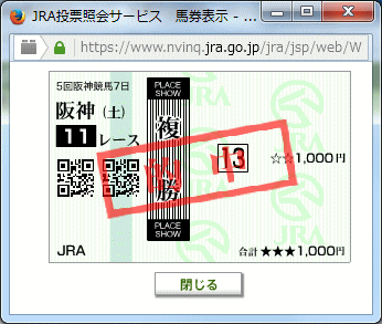 阪神C2015馬券−複勝