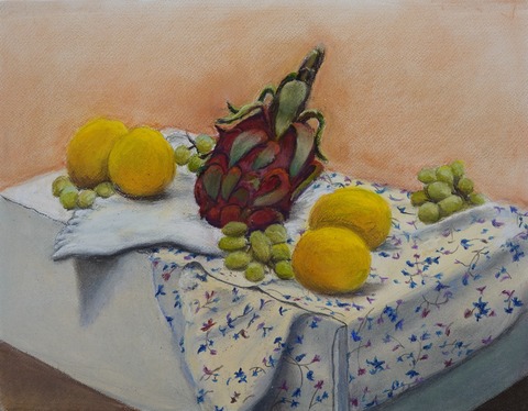 ドラゴンフルーツと葡萄など （パステル画 F6号） : 帆足進一郎 絵日記