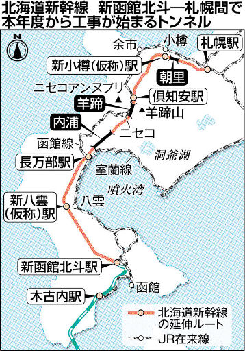 北海道の地元ニュース速報 : 北海道新幹線の新函館北斗―札幌間の新幹線、朝里など3トンネル着工！！