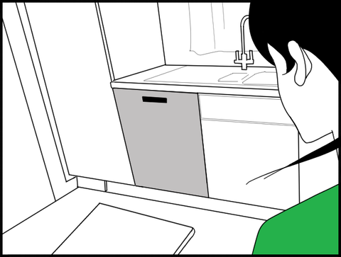 直ってない食洗機見るホリー