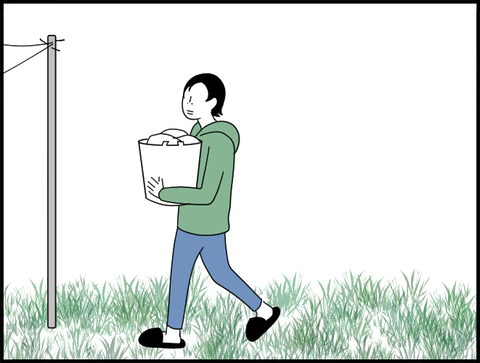 洗濯物庭に運ぶ（ショート）