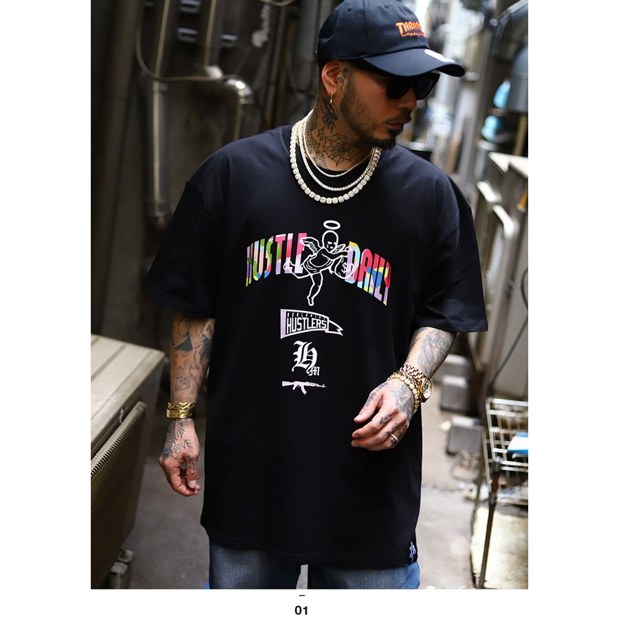 Koukan Muryou Hasta Muerte Tシャツ 半袖 メンズ 春夏用 黒 大きいサイズ ハスタ ムエルテ おしゃれ かっこいい 目出し帽 天使 Ak47 銃 自動小銃 ドル柄 毎日金を稼ぐ 迷彩柄 チカーノ ギャング B系 ヒップホップ ファッション ダンス ストリート系 ハイ ブランド 服