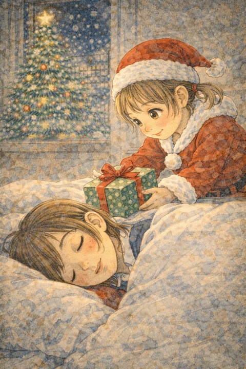 クリスマスプレゼントを置く妹