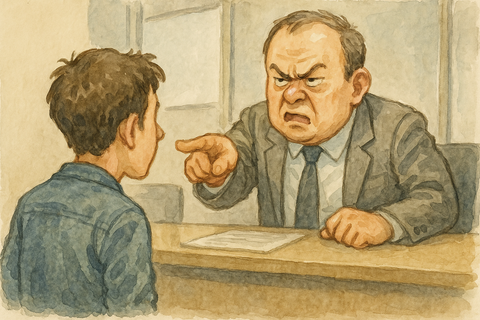 窓口の担当おじさんが横暴な態度