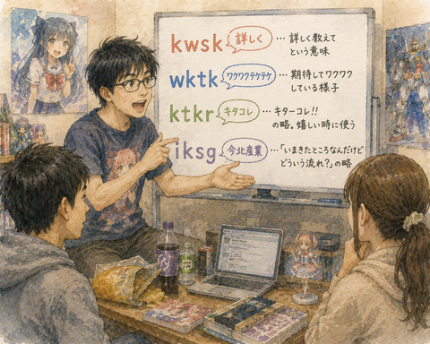 ２ちゃんねるの略語を説明する男性