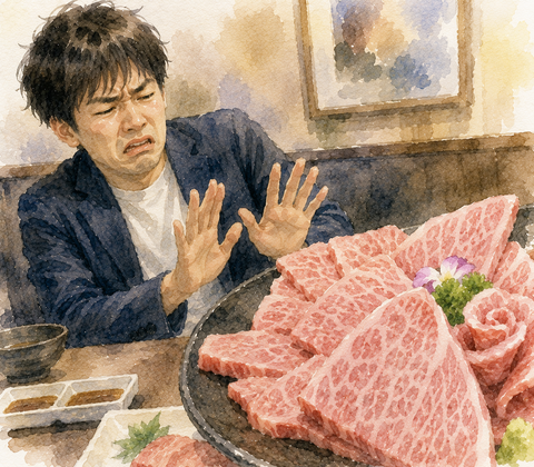 霜降りメインのコース気持ち悪くて食べられない男性