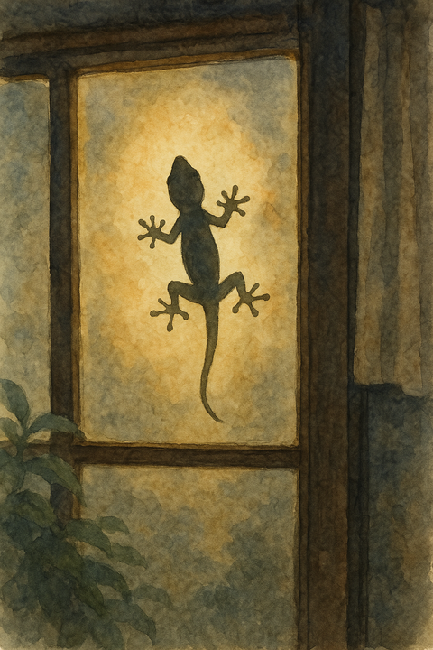 窓に張り付いているヤモリ