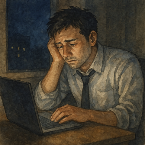 残業で疲れた男性