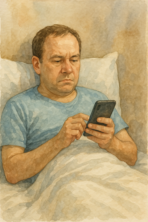 布団でスマホ男