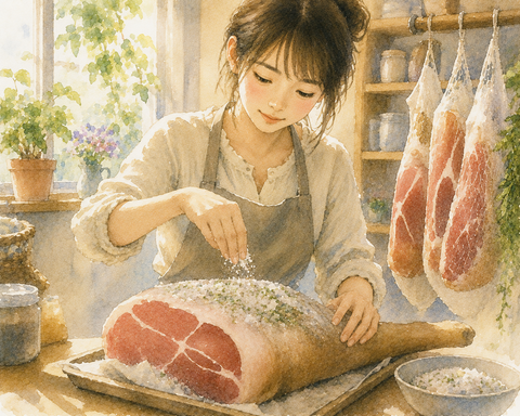 生ハムを作る女性