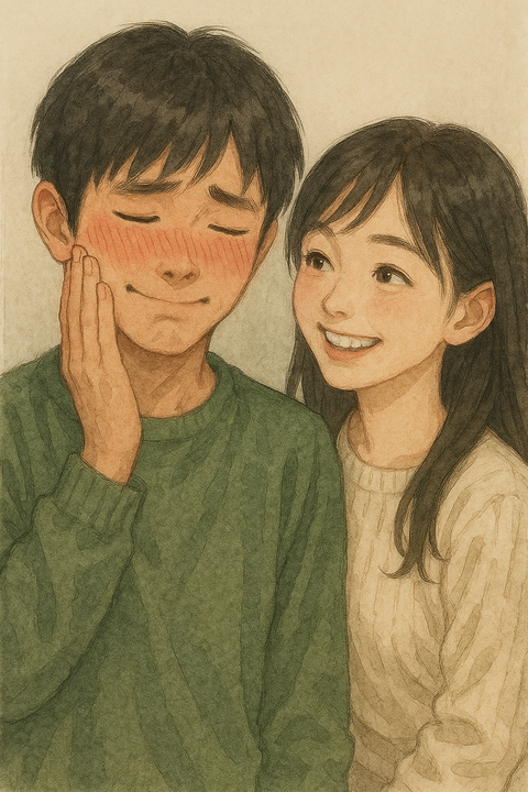 照れる彼氏とにやける彼女