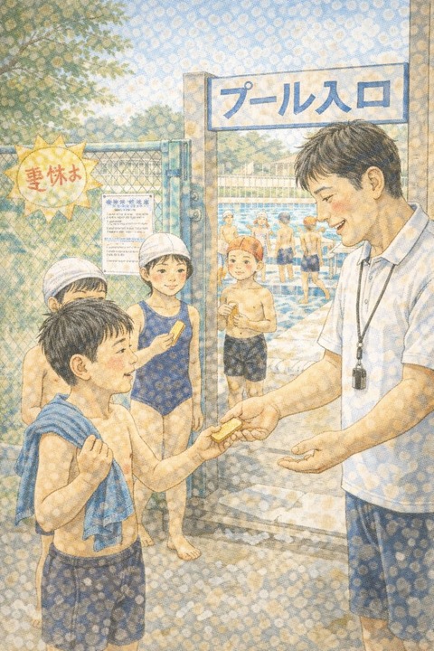 夏休みのプールカマボコ板でレッツゴー