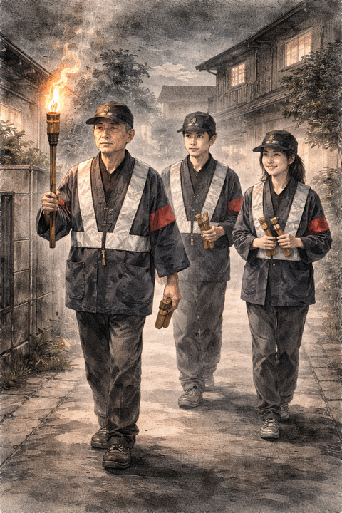 消防団の火の用心の見廻り
