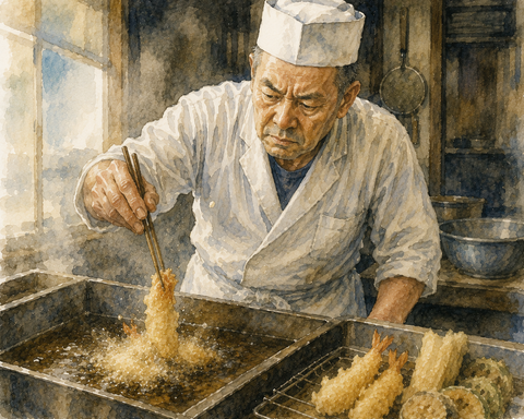 揚げ物をあげる職人