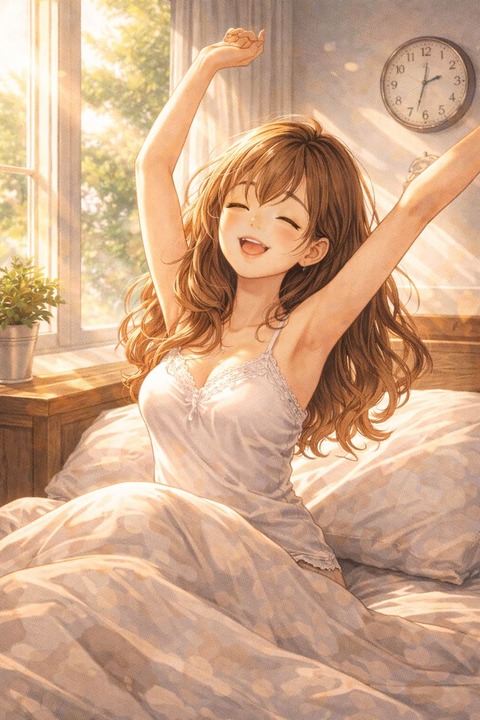 朝目覚めた女性