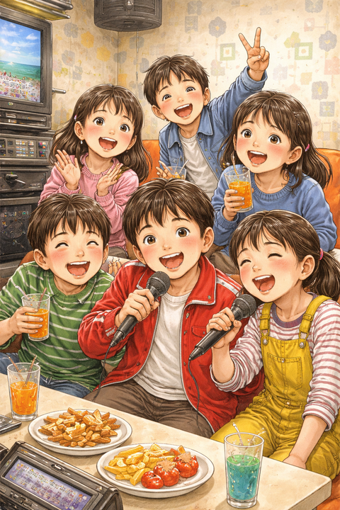 友達同士でカラオケ小学生