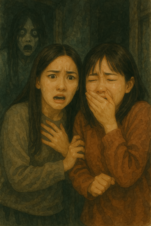 お化け屋敷で怖がる女性たち