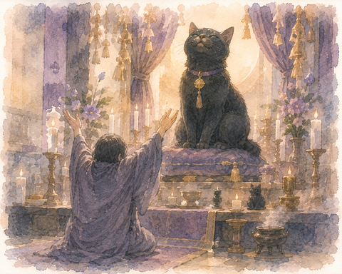 黒猫を崇拝する人後ろ姿