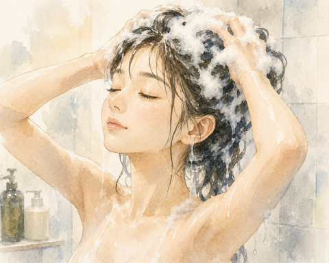 シャンプーする女性