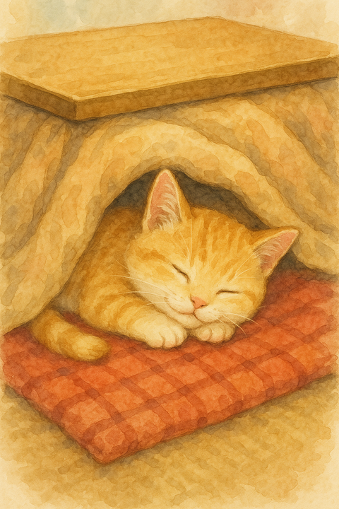 こたつで寝る可愛い子猫