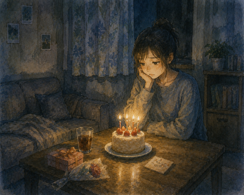 ひとり誕生日暗い部屋で一人でお祝い
