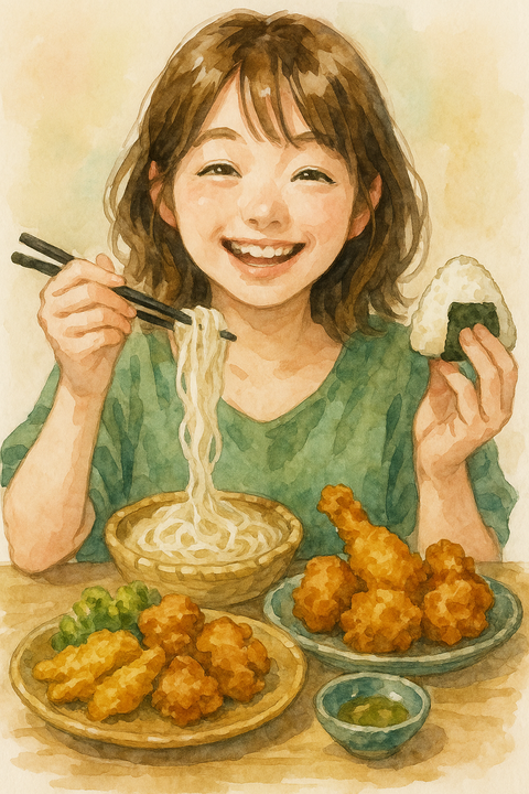 そうめんと揚げ物