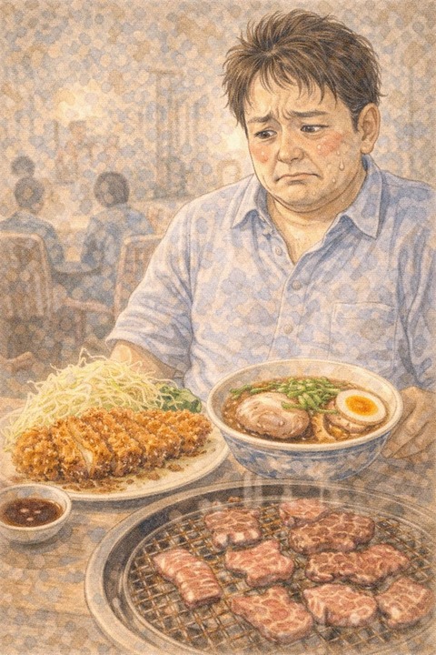 とんかつラーメン焼肉胸やけ男性