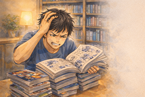 漫画雑誌を読む男性