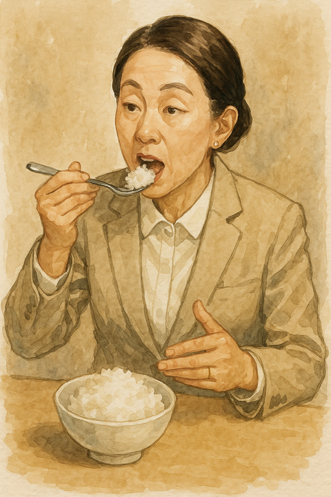 ライスをフォークで食べるマナー講師