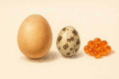 鶏卵とうずら卵とイクラ