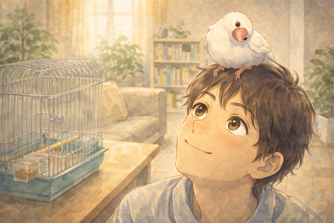 文鳥と男性