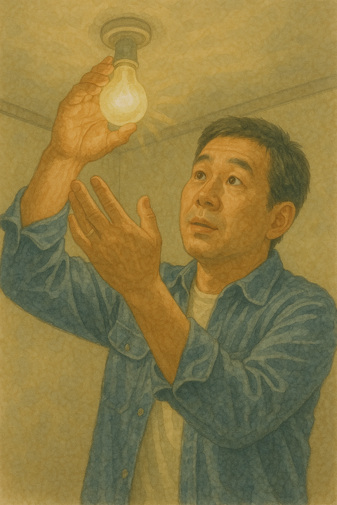 電球を交換するお父さん