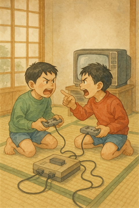 テレビゲームで喧嘩する小学生