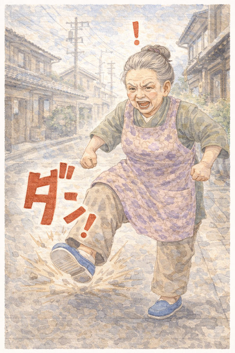 道を踏む老人女性