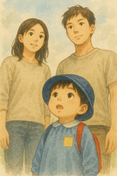 男女と幼稚園児