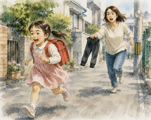 母と女子の通学