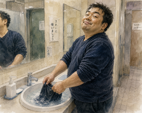 パンツを洗う男性
